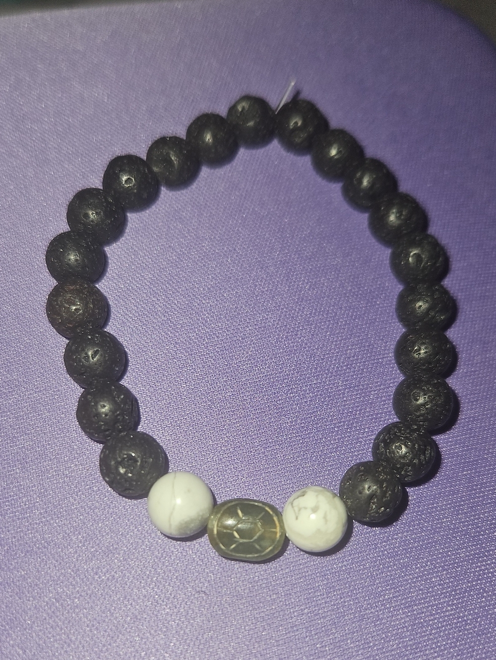 Carved Jade And Lava Stone Bracelet